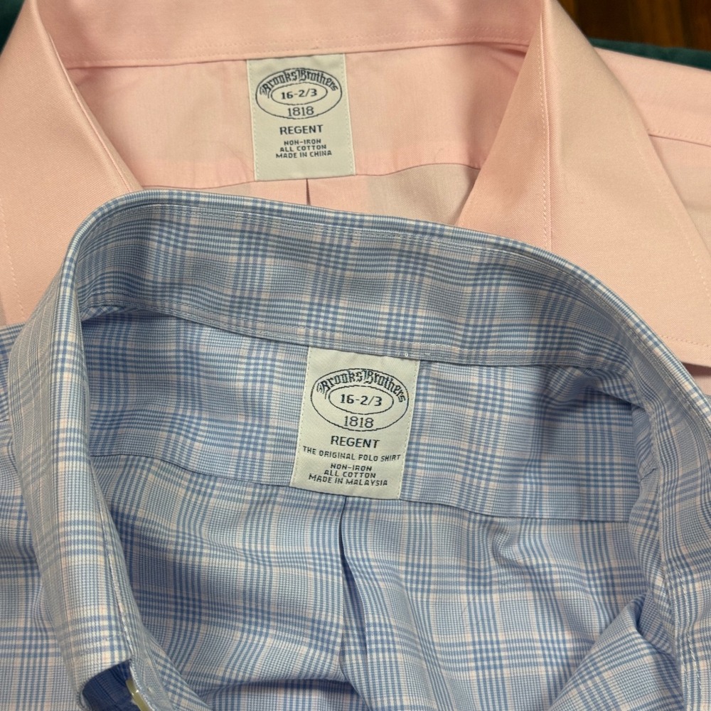 Brooks Brothers Regent Fit Pink Blue‎ Gingham Non Iron Dress Shirts Lot 16 2/3 - Picture 2 of 15